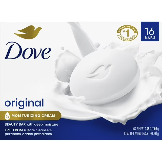 Dove Beauty Bar Soap – Original White (16 Count, 3.75 oz Each)